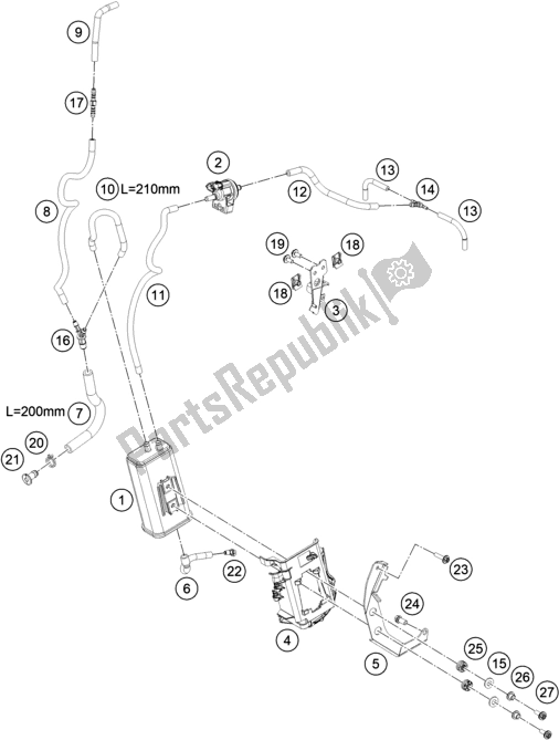 All parts for the Evaporative Canister of the KTM 790 Adventure,white US 2019