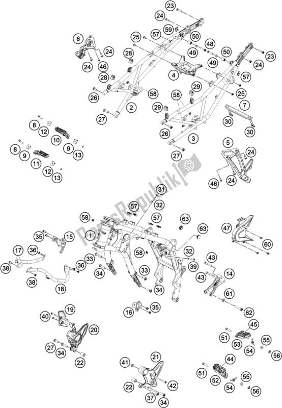 All parts for the Frame of the KTM 790 Adventure,white US 2019