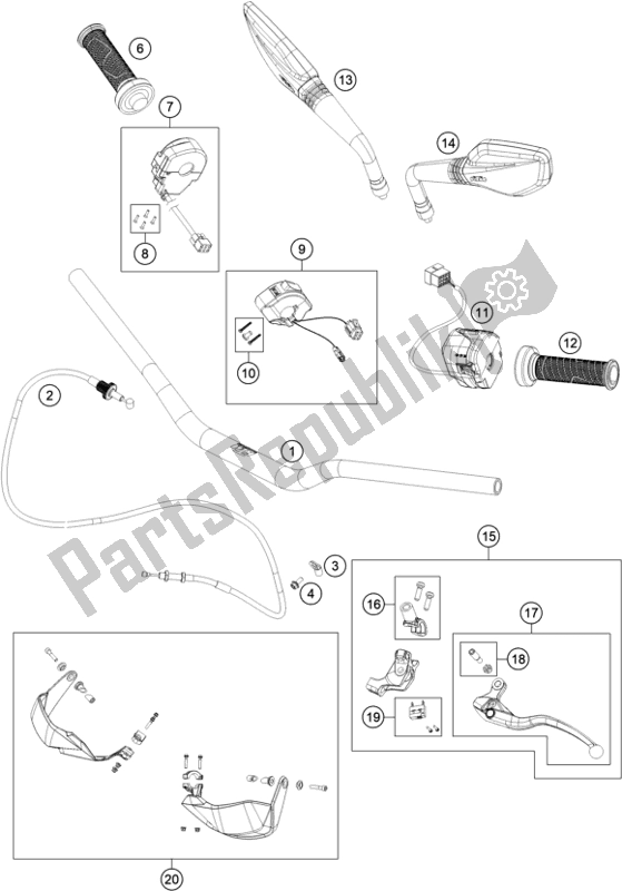 All parts for the Handlebar, Controls of the KTM 790 Adventure,white US 2019