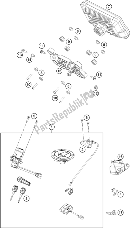 All parts for the Instruments / Lock System of the KTM 790 Adventure,white US 2019