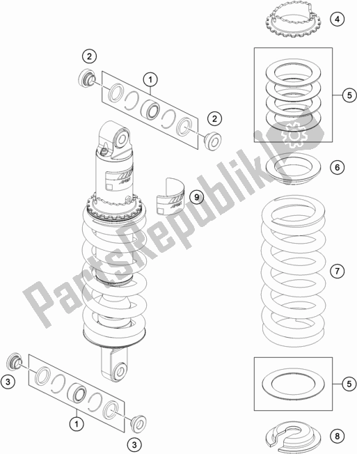 All parts for the Shock Absorber Disassembled of the KTM 790 Adventure,white US 2019