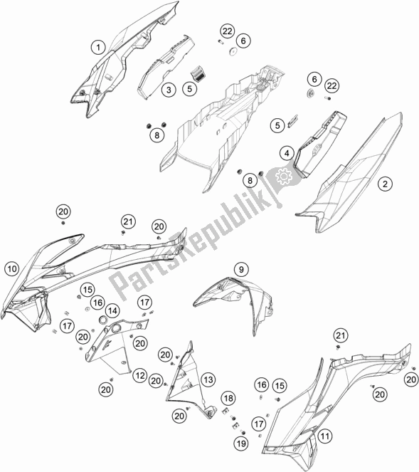 All parts for the Side Trim of the KTM 790 Adventure,white US 2019