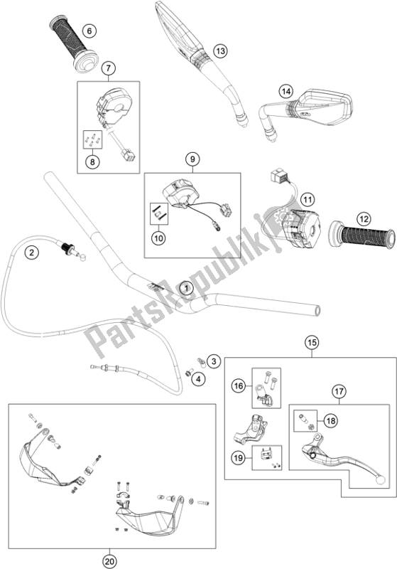 Alle onderdelen voor de Stuur, Bedieningselementen van de KTM 790 Adventure,white US 2020