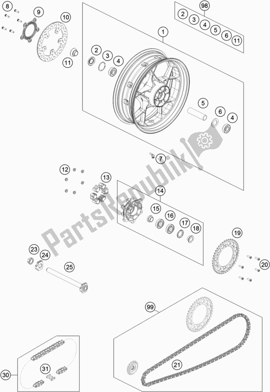 Tutte le parti per il Ruota Posteriore del KTM 790 Duke,black 2020