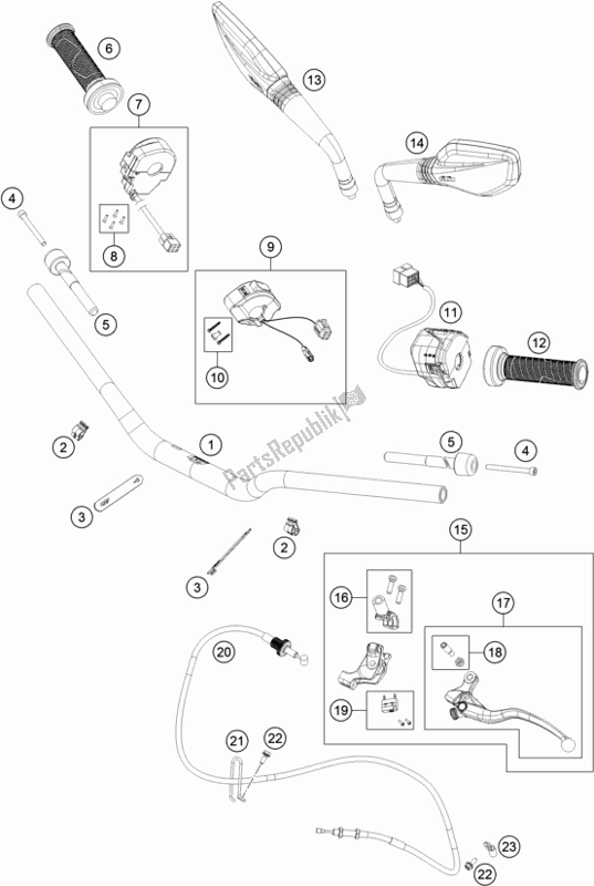 Tutte le parti per il Manubrio, Comandi del KTM 790 Duke Black EU 2018