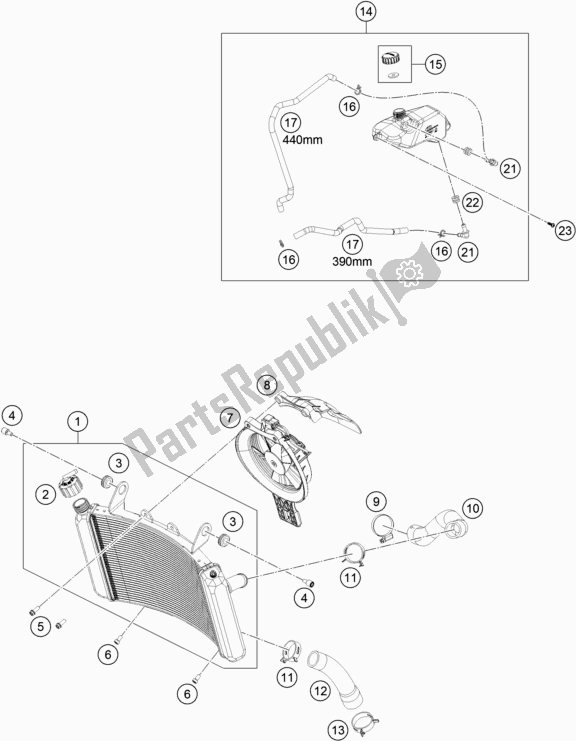 All parts for the Cooling System of the KTM 790 Duke Black EU 2019