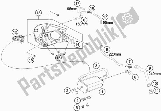 All parts for the Evaporative Canister of the KTM 790 Duke Black EU 2019