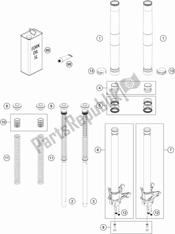 Toutes les pièces pour le Fourche Avant Démontée du KTM 790 Duke Black EU 2019