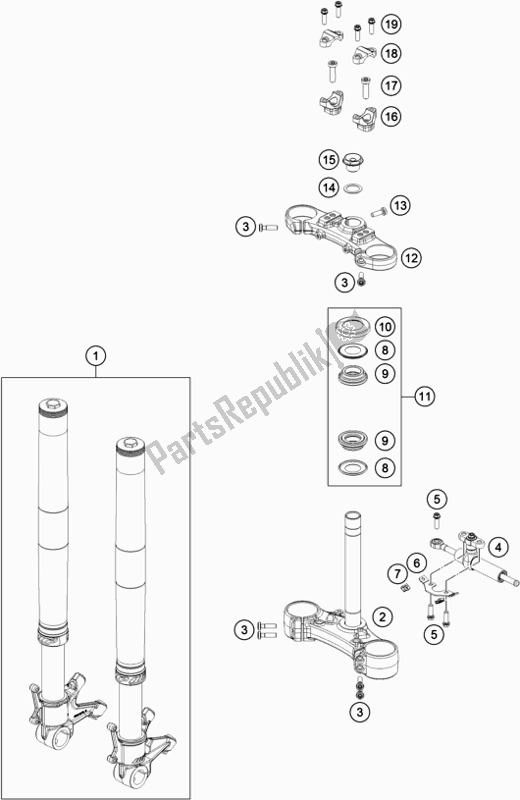 Toutes les pièces pour le Fourche Avant, Triple Serrage du KTM 790 Duke Black EU 2019