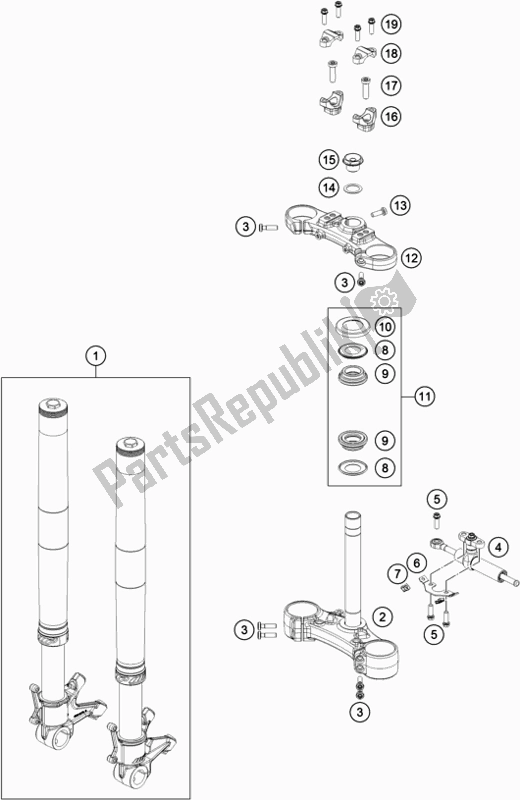 All parts for the Front Fork, Triple Clamp of the KTM 790 Duke Black US 2019