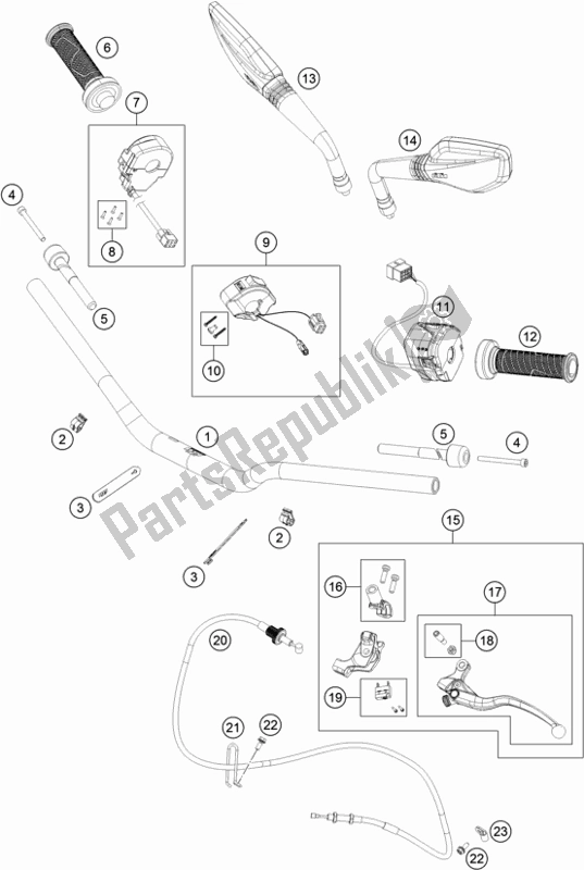 All parts for the Handlebar, Controls of the KTM 790 Duke Black US 2019