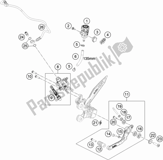 Todas as partes de Controle De Freio Traseiro do KTM 790 Duke Black US 2019