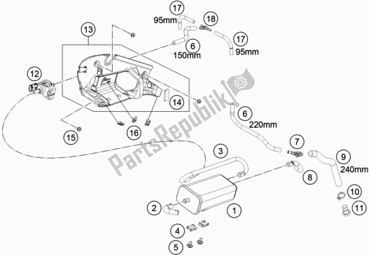 Tutte le parti per il Contenitore Per Evaporazione del KTM 790 Duke CKD Orange 2019