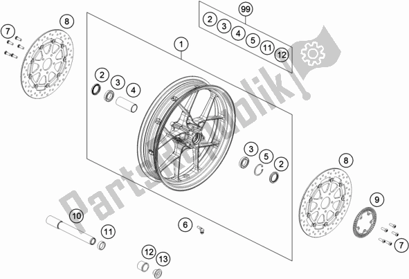 Tutte le parti per il Ruota Anteriore del KTM 790 Duke CKD Orange 2019