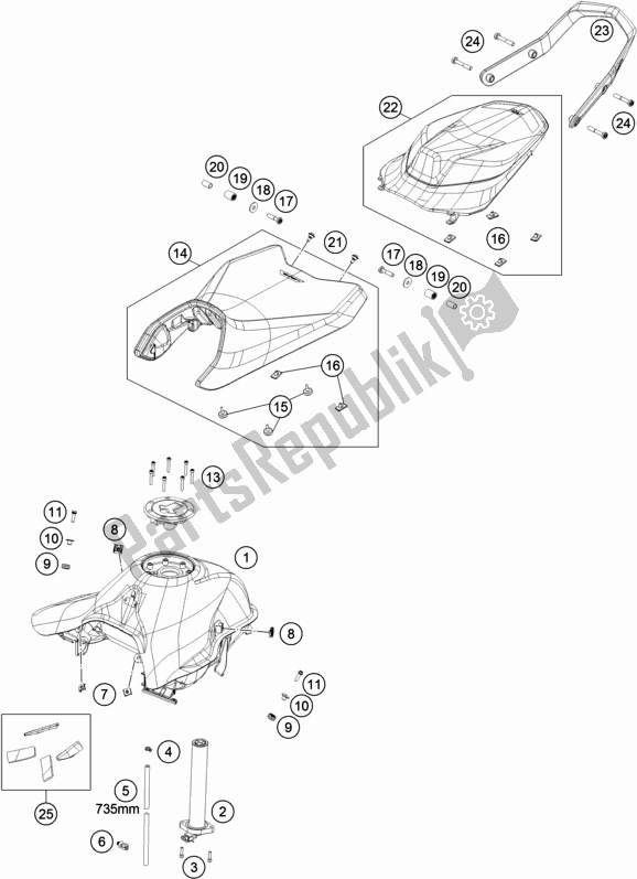 Tutte le parti per il Serbatoio, Sedile del KTM 790 Duke CKD Orange 2019