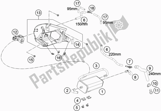 Todas as partes de Vasilha Evaporativa do KTM 790 Duke,orange 2020