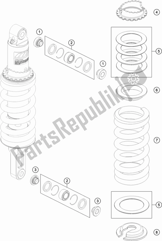 All parts for the Shock Absorber Disassembled of the KTM 790 Duke,orange 2020