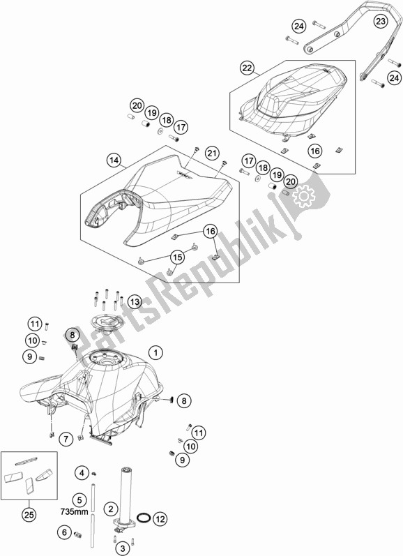 All parts for the Tank, Seat of the KTM 790 Duke,orange 2020