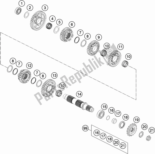 All parts for the Transmission Ii - Countershaft of the KTM 790 Duke,orange 2020