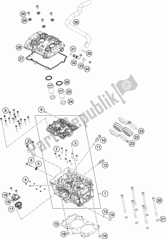 All parts for the Cylinder Head of the KTM 790 Duke Orange EU 2018