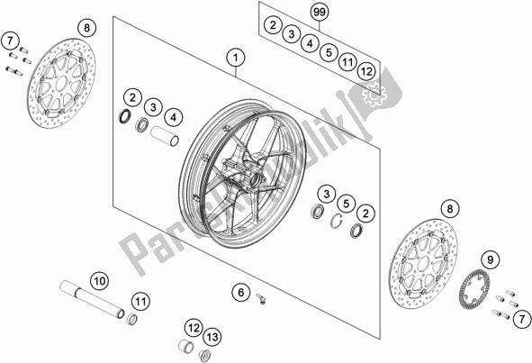 All parts for the Front Wheel of the KTM 790 Duke Orange EU 2018