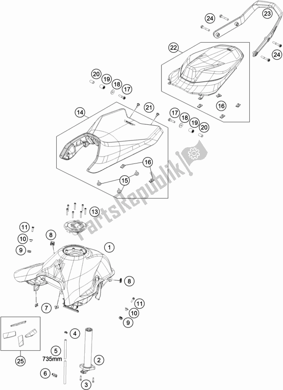 Tutte le parti per il Serbatoio, Sedile del KTM 790 Duke Orange EU 2018