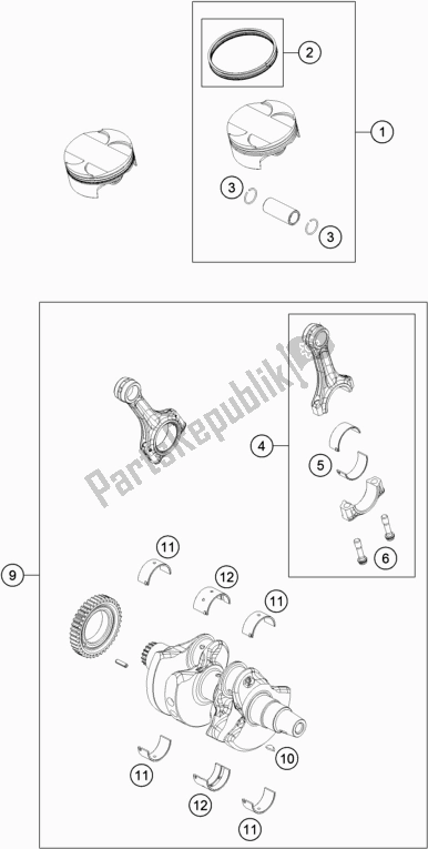 Tutte le parti per il Albero Motore, Pistone del KTM 790 Duke Orange EU 2019