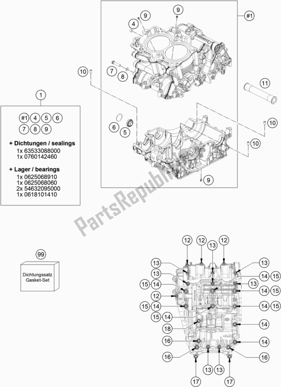 All parts for the Engine Case of the KTM 790 Duke Orange EU 2019