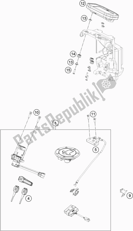 All parts for the Instruments / Lock System of the KTM 790 Duke Orange EU 2019