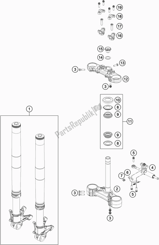 All parts for the Front Fork, Triple Clamp of the KTM 790 Duke Orange US 2019
