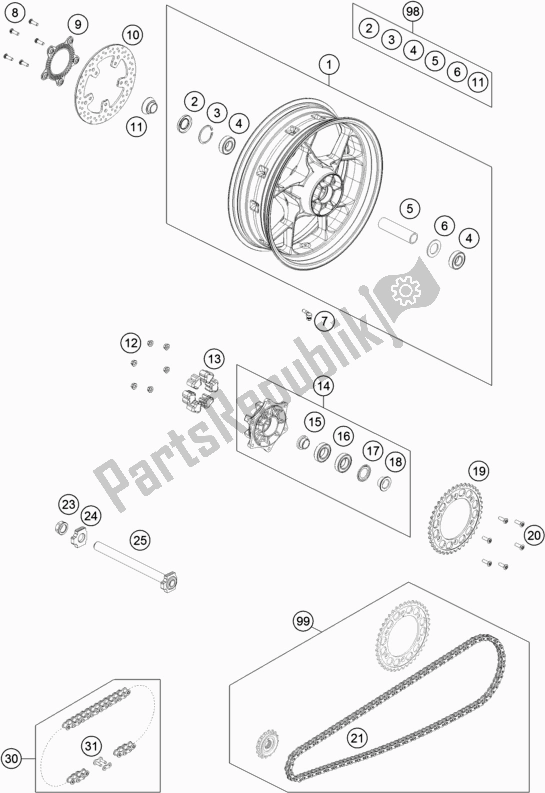 Todas as partes de Roda Traseira do KTM 790 Duke Orange US 2019