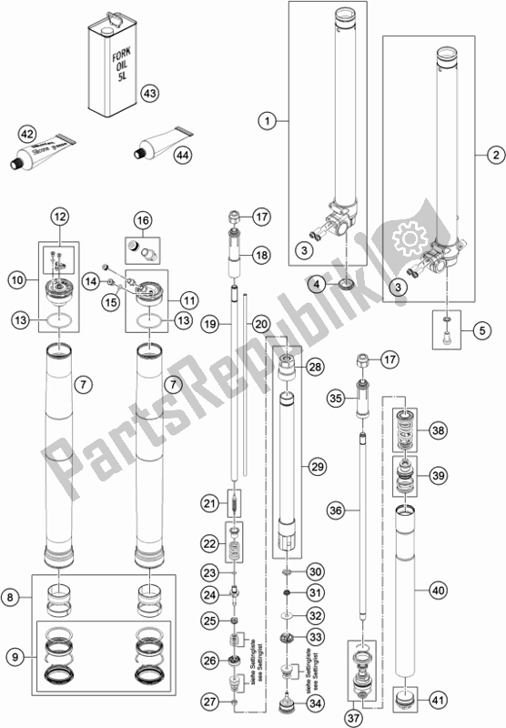 Todas as partes de Garfo Dianteiro Desmontado do KTM 85 SX 17/ 14 2018