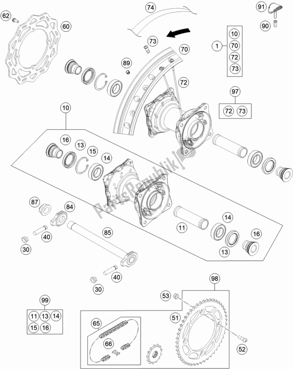 Alle onderdelen voor de Achterwiel van de KTM 85 SX 17/ 14 2018
