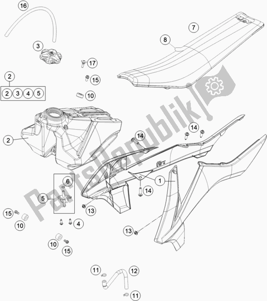 Alle onderdelen voor de Tank, Stoel, Deksel van de KTM 85 SX 17/ 14 2018