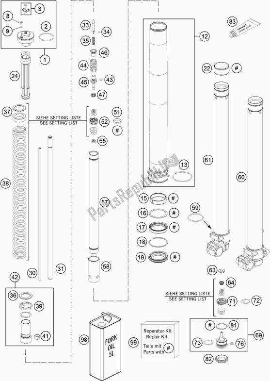 All parts for the Front Fork Disassembled of the KTM 85 SX 17/ 14 EU 2017