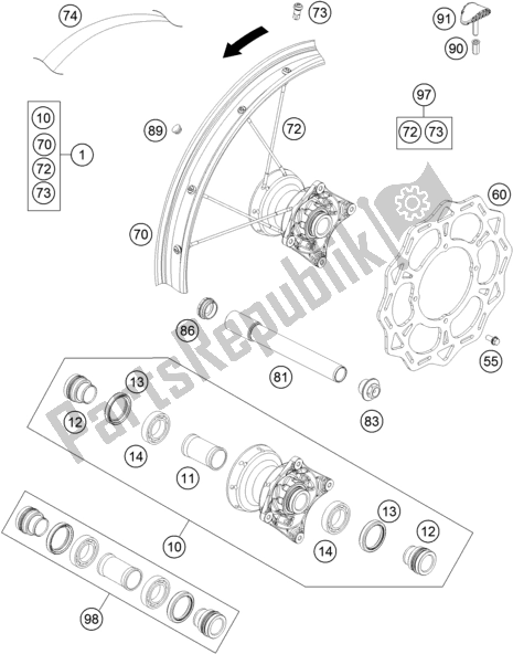 All parts for the Front Wheel of the KTM 85 SX 17/ 14 EU 2017