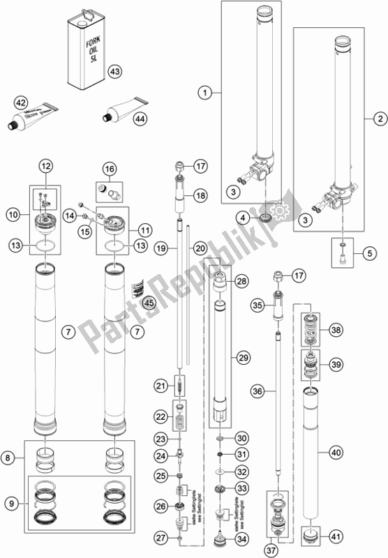 All parts for the Front Fork Disassembled of the KTM 85 SX 17/ 14 EU 2018