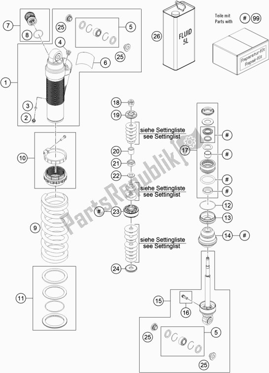 Todas las partes para Amortiguador Desmontado de KTM 85 SX 17/ 14 EU 2018