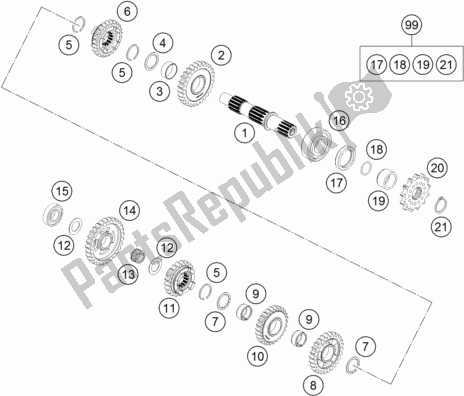 Toutes les pièces pour le Transmission Ii - Arbre Intermédiaire du KTM 85 SX 17/ 14 EU 2018