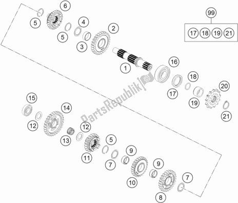 Toutes les pièces pour le Transmission Ii - Arbre Intermédiaire du KTM 85 SX 17/ 14 EU 2018