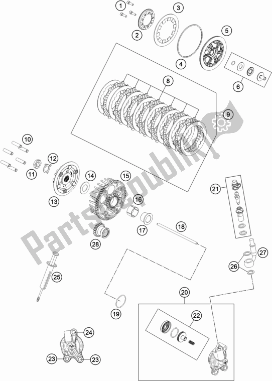 All parts for the Clutch of the KTM 85 SX 17/ 14 EU 2019