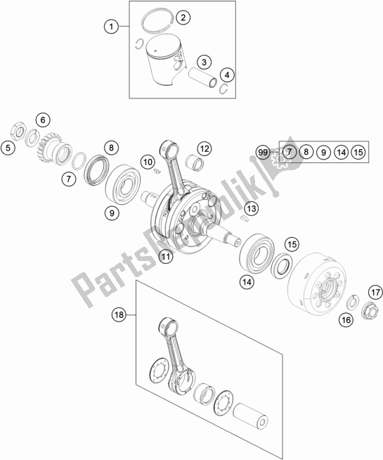 Todas las partes para Cigüeñal, Pistón de KTM 85 SX 17/ 14 EU 2019