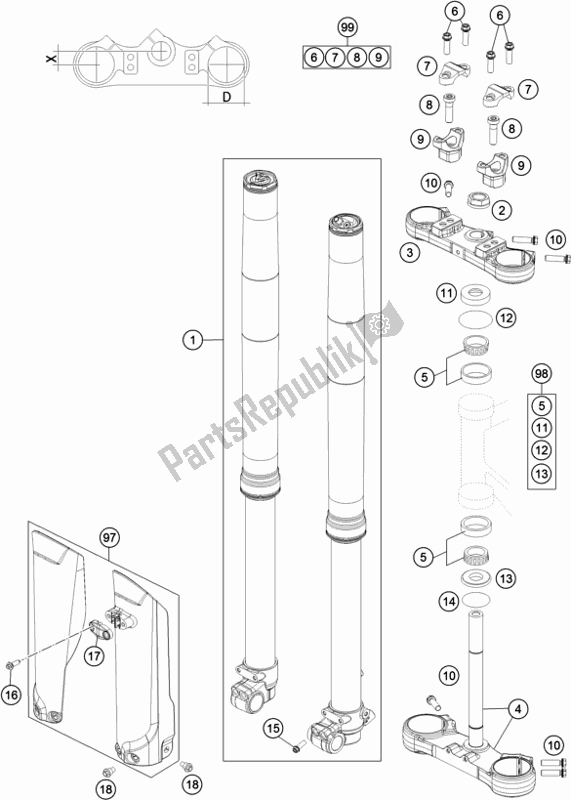All parts for the Front Fork, Triple Clamp of the KTM 85 SX 17/ 14 EU 2019