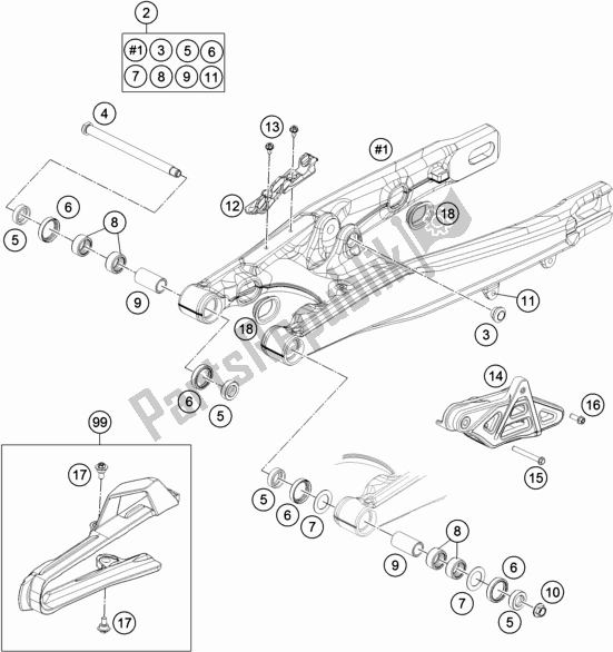All parts for the Swing Arm of the KTM 85 SX 17/ 14 EU 2019