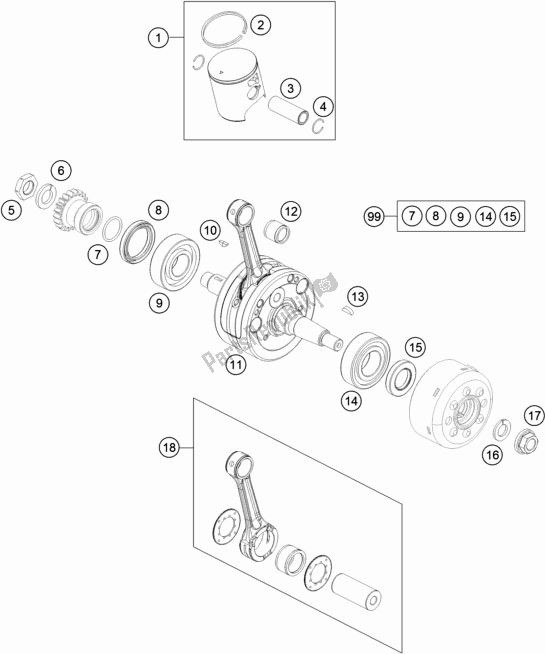 Tutte le parti per il Albero Motore, Pistone del KTM 85 SX 17/ 14 EU 2020