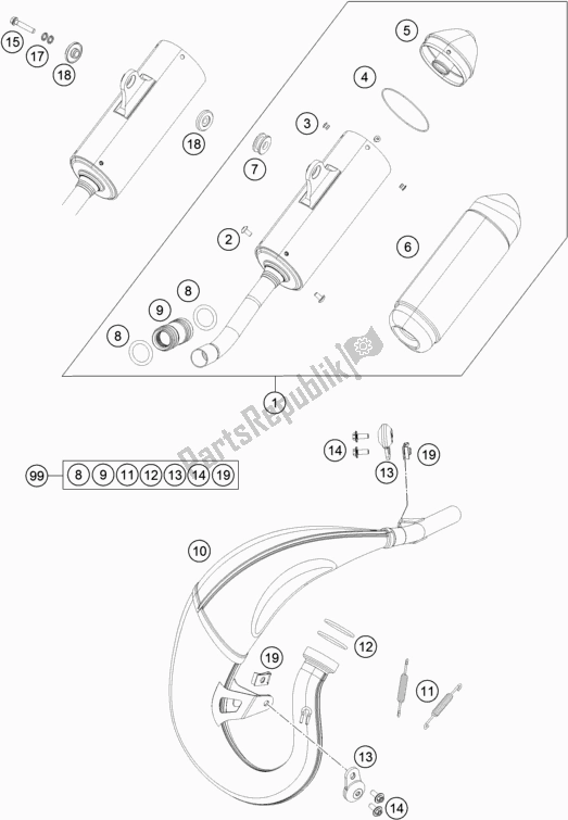 All parts for the Exhaust System of the KTM 85 SX 17/ 14 EU 2020