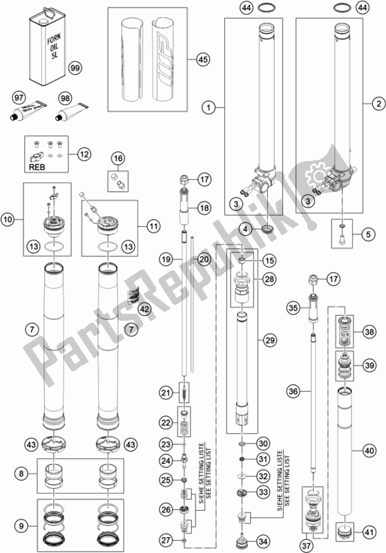 Tutte le parti per il Forcella Anteriore Smontata del KTM 85 SX 17/ 14 EU 2020