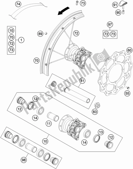 All parts for the Front Wheel of the KTM 85 SX 17/ 14 EU 2020