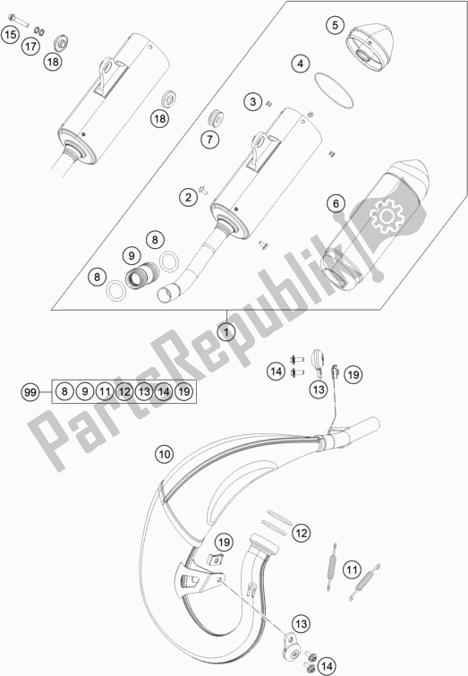 All parts for the Exhaust System of the KTM 85 SX 17/ 14 EU 2021