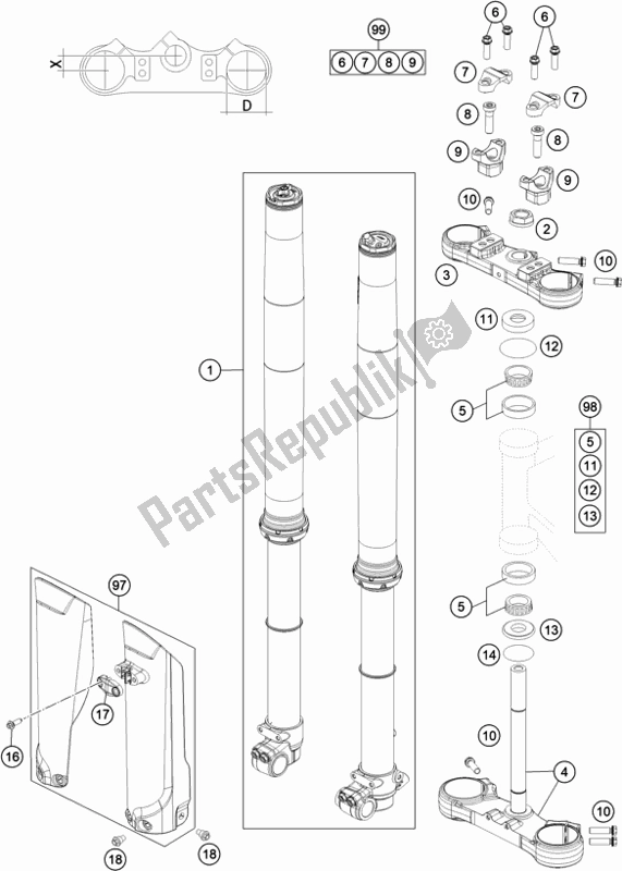 Todas as partes de Garfo Dianteiro, Braçadeira Tripla do KTM 85 SX 17/ 14 EU 2021